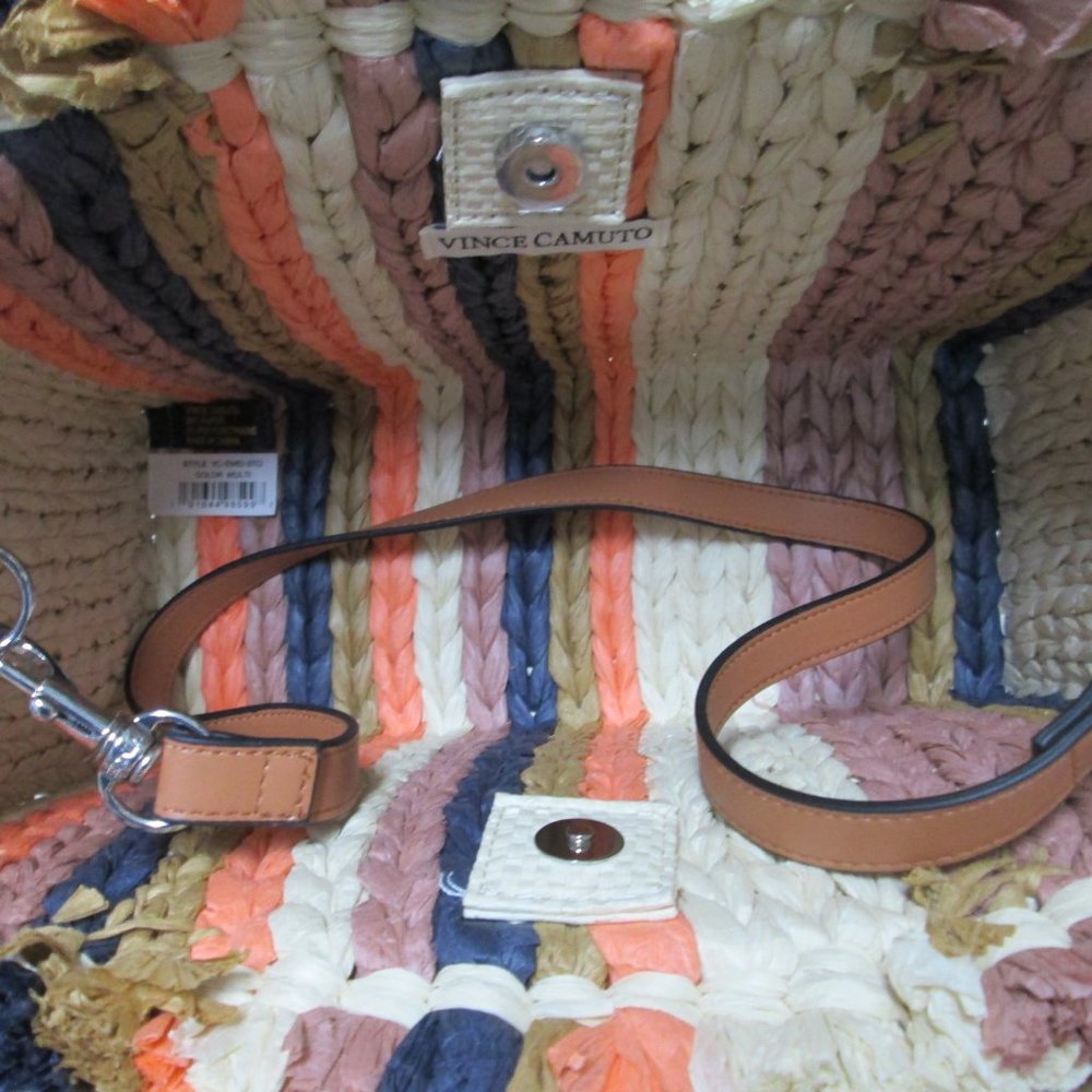 Vince Camuto Emei Woven Paper Satchel Tote Bag Purse removable strap striped NEW - Picture 14 of 14